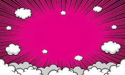 Comic burst zoom pink background with cloud 