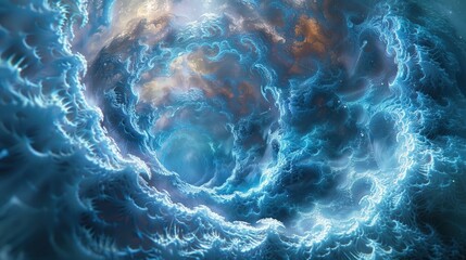 Quantum Odyssey. The Fusion of Science and Imagination. Swirl of light blue dust clouds.