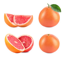 Fresh ripe grapefruits isolated on white, set