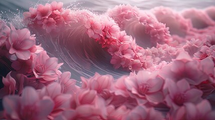 The Great Wave in Sakura Season. Japan Majestic The Great Wave Painting.