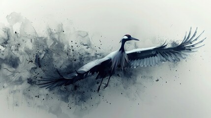 Graceful Sumi-e Painting of Majestic Birds in Flight. Elegance in Ink. A Sumi-e Masterpiece