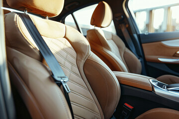 modern car interior with beige seats