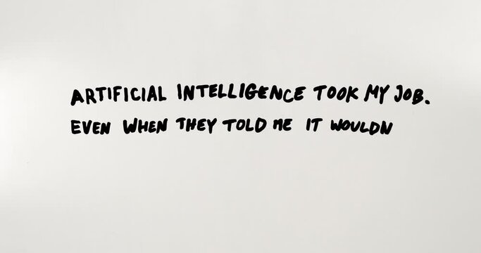 Hand written quote about job situation of anonymous person. 4K stop motion animation.