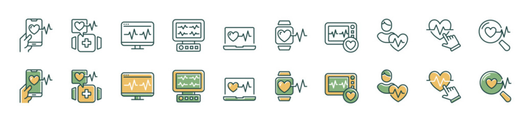 people heartbeat cardiogram life monitoring icon vector set heart pulse wave health cardiology signs illustration