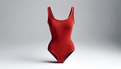 Elegant Red Ribbed One-Piece Swimsuit on Minimalist Backdrop