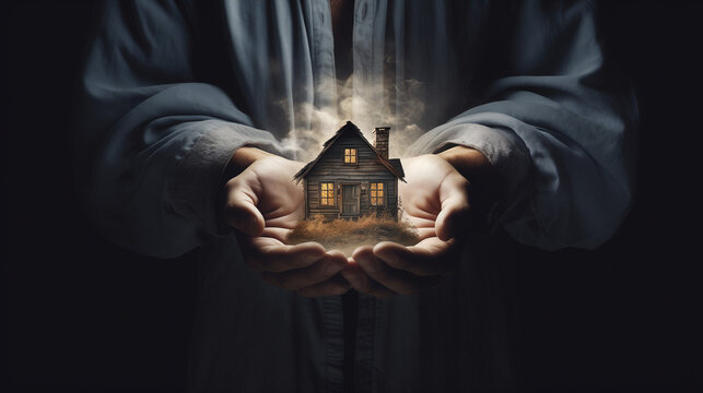 Hands protecting a home