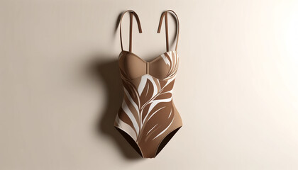 Sophisticated Cappuccino Swimsuit with Bold Botanical Print and Feminine Silhouette