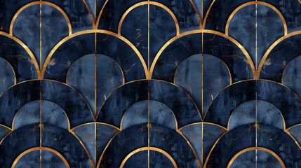 Abstract Geometric Art of Blue Marble with Gold Arcs