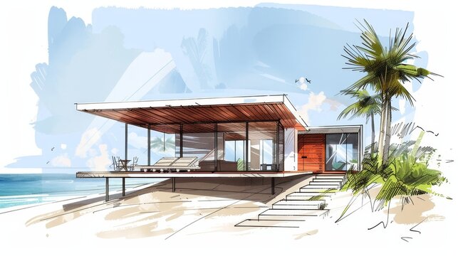 A sketch of a minimalist beach house  AI generated illustration
