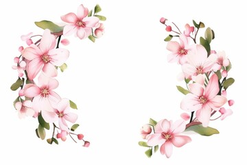 Obraz premium Watercolor bouvardia clipart with clusters of small pink and white flowers. flowers frame, botanical border, Illustration of branches of flower.