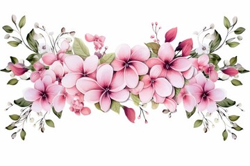 Obraz premium Watercolor bouvardia clipart with clusters of small pink and white flowers. flowers frame, botanical border, Illustration of branches of flower.