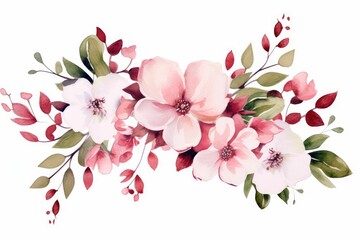 Watercolor bouvardia clipart with clusters of small pink and white flowers. flowers frame, botanical border, Illustration of branches of flower. - obrazy, fototapety, plakaty