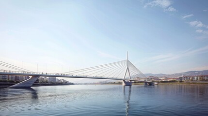 Fototapeta na wymiar A sleek and modern bridge spanning a wide river AI generated illustration