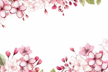 Fototapeta na wymiar Watercolor bouvardia clipart with clusters of small pink and white flowers. flowers frame, botanical border, Illustration of branches of flower.