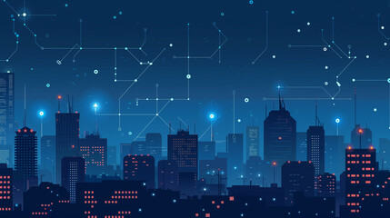 Fototapeta premium Abstract cityscape with digital connections and technology background, Generative AI