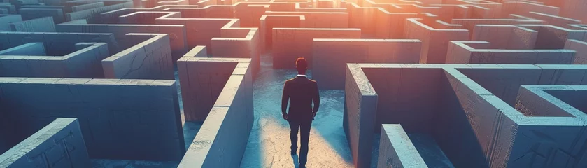 Fotobehang A determined businessman searching for the right path in a complex maze. © Creative_Bringer