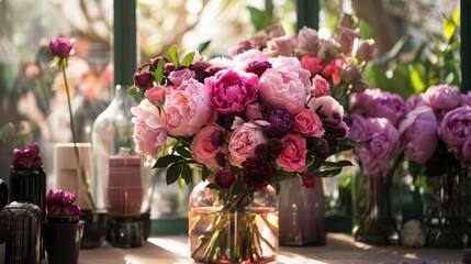 A stunning display of peonies and roses ideal for celebrating International Womens Day  AI generated illustration - obrazy, fototapety, plakaty