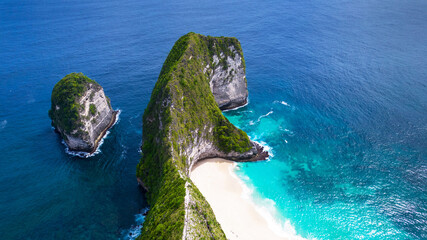 Beautiful Kelingking beach on Nusa Penida island in Indonesia. Top view, aerial photography.