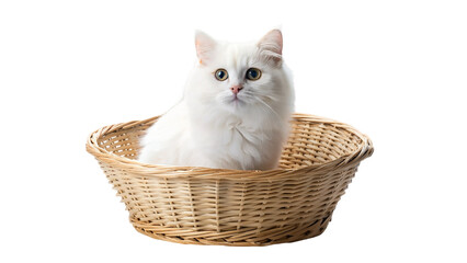 Fototapeta na wymiar White cat in a basket isolated on transparent background