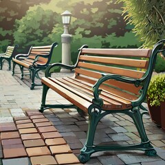 wooden bench in the park.a diverse set of stylish designs for park or outdoor waiting benches, each isolated on a clean background. Incorporate various styles, from classic to modern, to cater to diff
