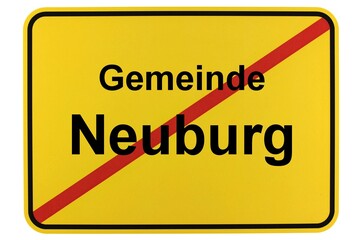 Illustration eines Ortsschildes der Gemeinde Neuburg in Mecklenburg-Vorpommern - obrazy, fototapety, plakaty