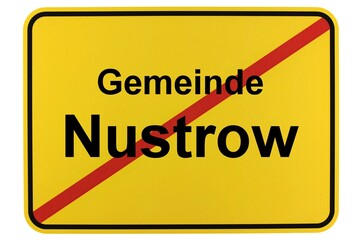 Illustration eines Ortsschildes der Gemeinde Nustrow in Mecklenburg-Vorpommern - obrazy, fototapety, plakaty