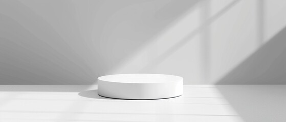 Simplistic white circular pedestal for product presentation in a neutral setting.