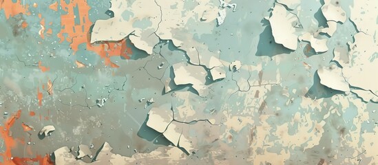 Close up of a wall with peeling paint showcasing a unique pattern created by the decay, a moment...