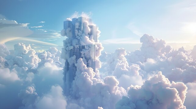 A surreal skyscraper made entirely of clouds  AI generated illustration