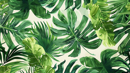  Lush tropical leaves pattern.