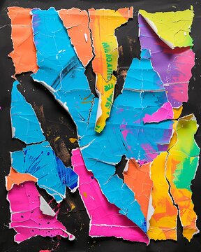 Abstract collage crafted from torn scraps of papers pieces