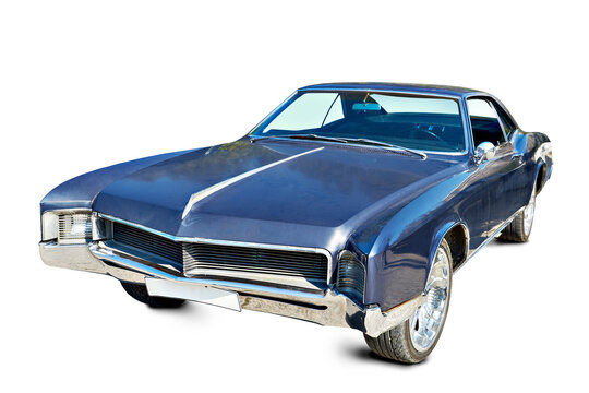 Retro big blue car isolated white - Powered by Adobe