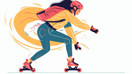 Sporty woman on roller-skates. flat vector isolated