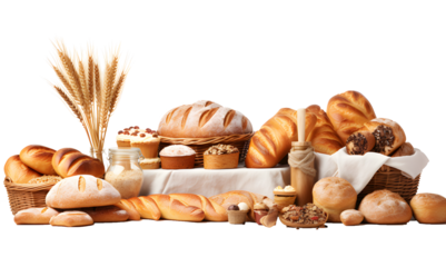 Various sweet breads and slices of bakery or pastries, isolated cartoon vector set of bakery products. translucent background