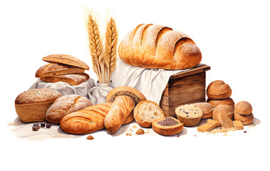 Various sweet breads and slices of bakery or pastries, isolated cartoon vector set of bakery products. translucent background