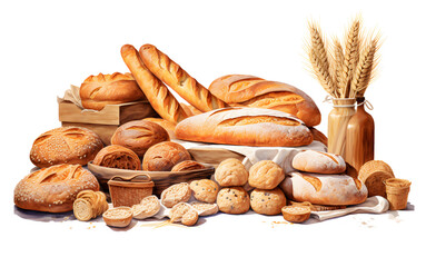 Various sweet breads and slices of bakery or pastries, isolated cartoon vector set of bakery products. translucent background