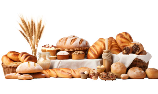 Various sweet breads and slices of bakery or pastries, isolated cartoon vector set of bakery products. translucent background - Powered by Adobe