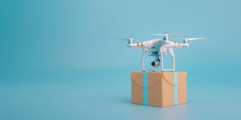 A drone is flying over a box