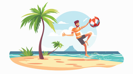 Obraz na płótnie Canvas Summer beach activities. Guy plays beach flat vector isolated