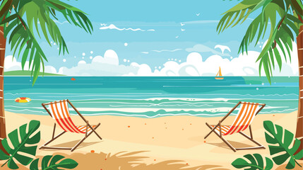 Fototapeta na wymiar Summer Beach Vacation Set Sand Tropical Holiday Banner