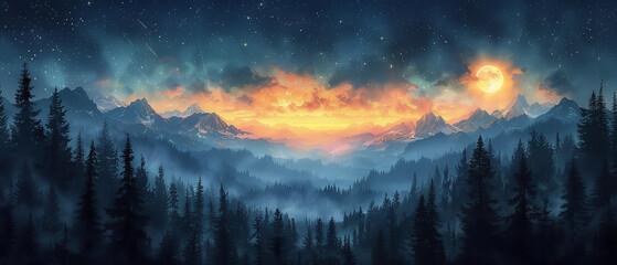 A night sky in the forest - obrazy, fototapety, plakaty