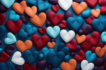 Horizontal background with paper hearts of different colors. Generative ai