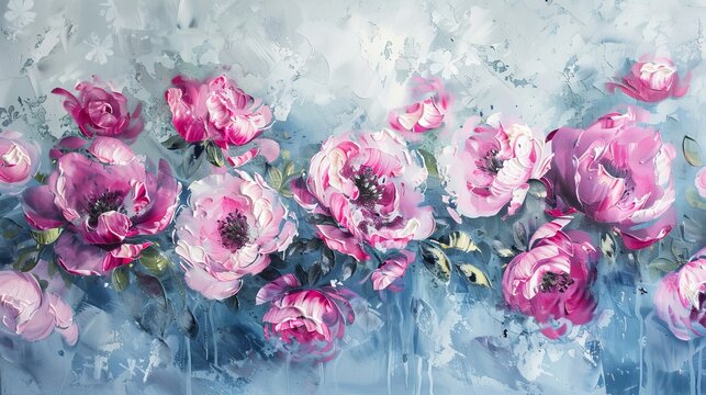 A whimsical and artistic interpretation of peonies and roses in a contemporary style  AI generated illustration