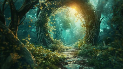A whimsical concept of a magical portal leading to a hidden world  AI generated illustration - obrazy, fototapety, plakaty