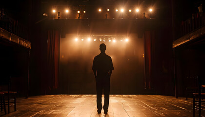Icon of an actor rehearsing for a play when suddenly the stage lights flicker and go out leaving...