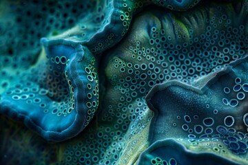 Macro shot of vibrant textured surface reminiscent of underwater sea life, exhibiting patterns and colors. - obrazy, fototapety, plakaty