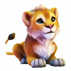 3D furry forest lion with beautiful colors and white backgroundwith Generative AI technology	