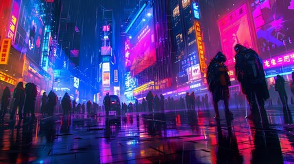 Futuristic Urban Hues: Cityscape Adventures./n