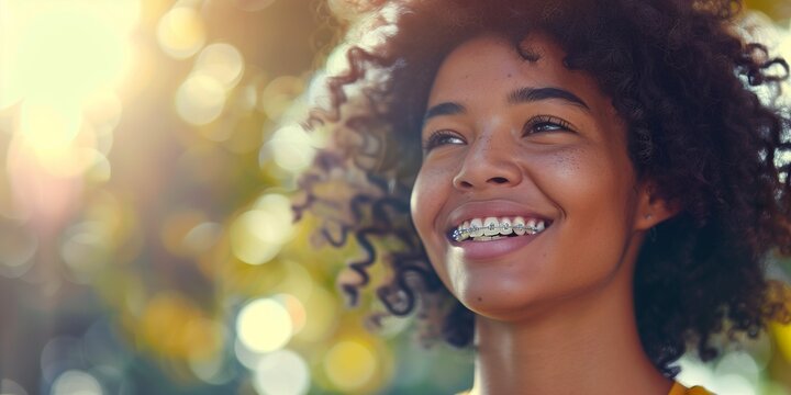 concept of a beautiful smile and braces for teeth correction