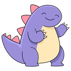 fat purple dinosaur laughing happily, showing a thumbs up sign of liking